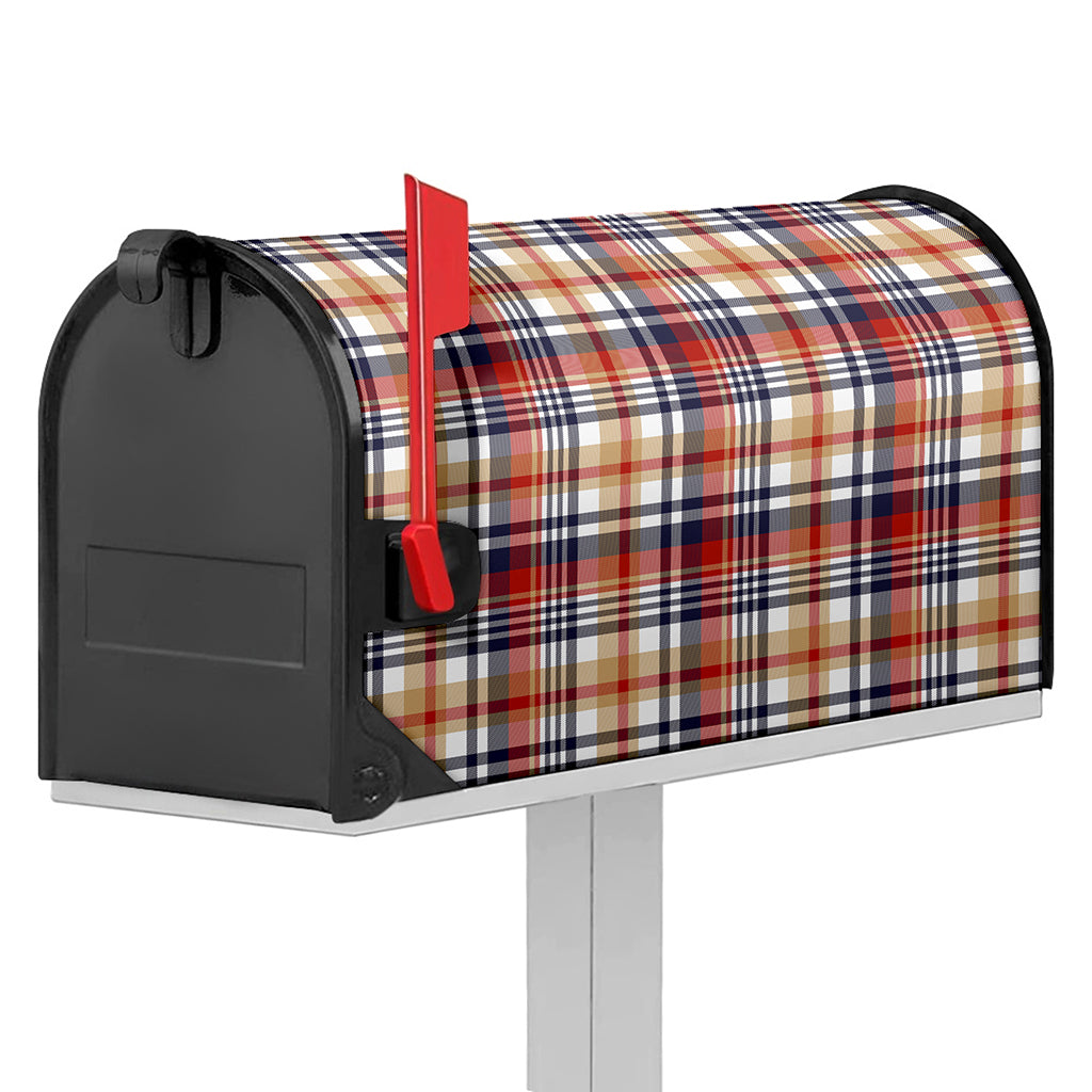 Red Blue And Beige Madras Plaid Print Mailbox Cover
