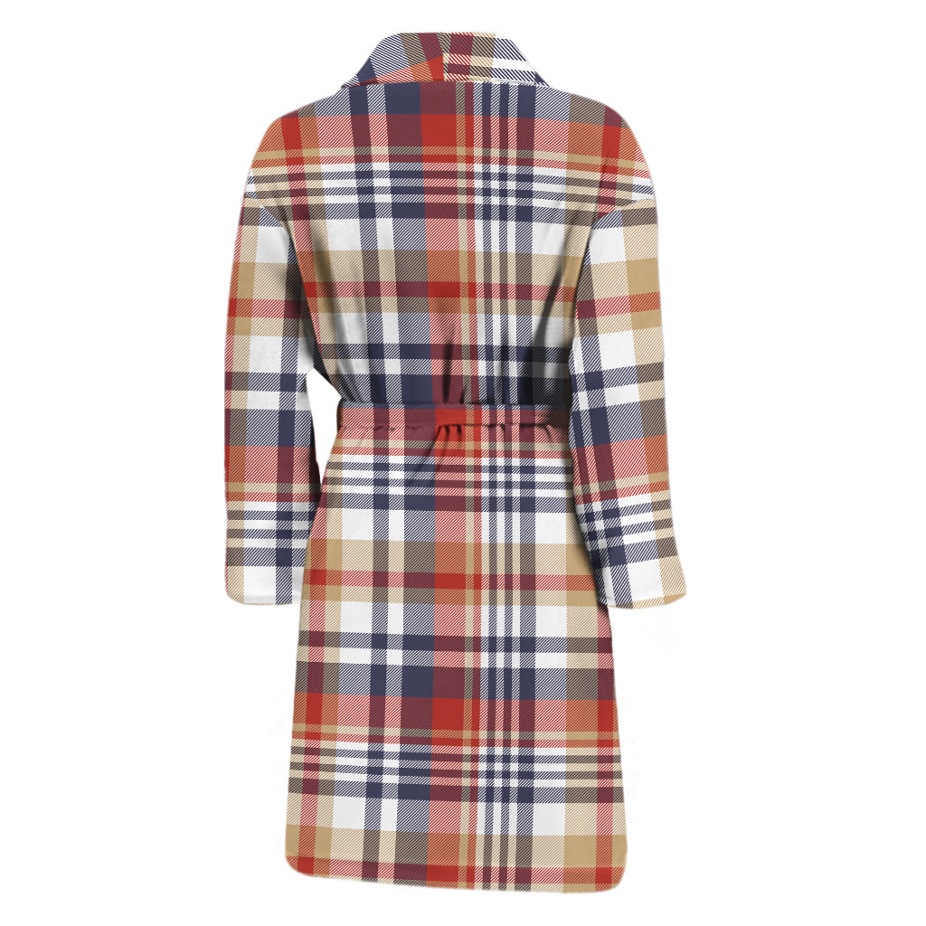 Red Blue And Beige Madras Plaid Print Men's Bathrobe