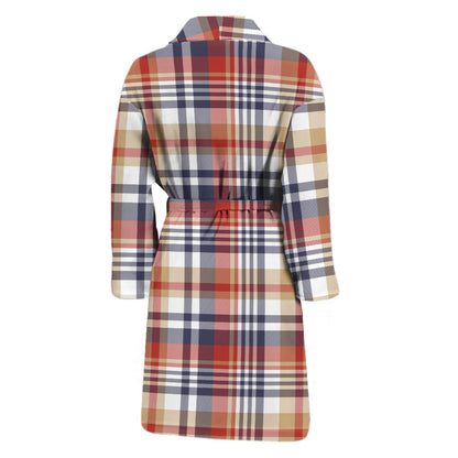 Red Blue And Beige Madras Plaid Print Men's Bathrobe