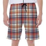 Red Blue And Beige Madras Plaid Print Men's Beach Shorts