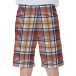 Red Blue And Beige Madras Plaid Print Men's Beach Shorts