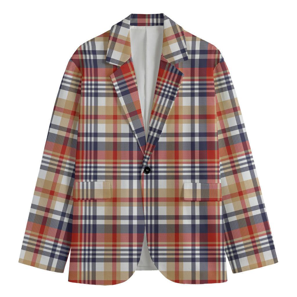 Red Blue And Beige Madras Plaid Print Men's Blazer