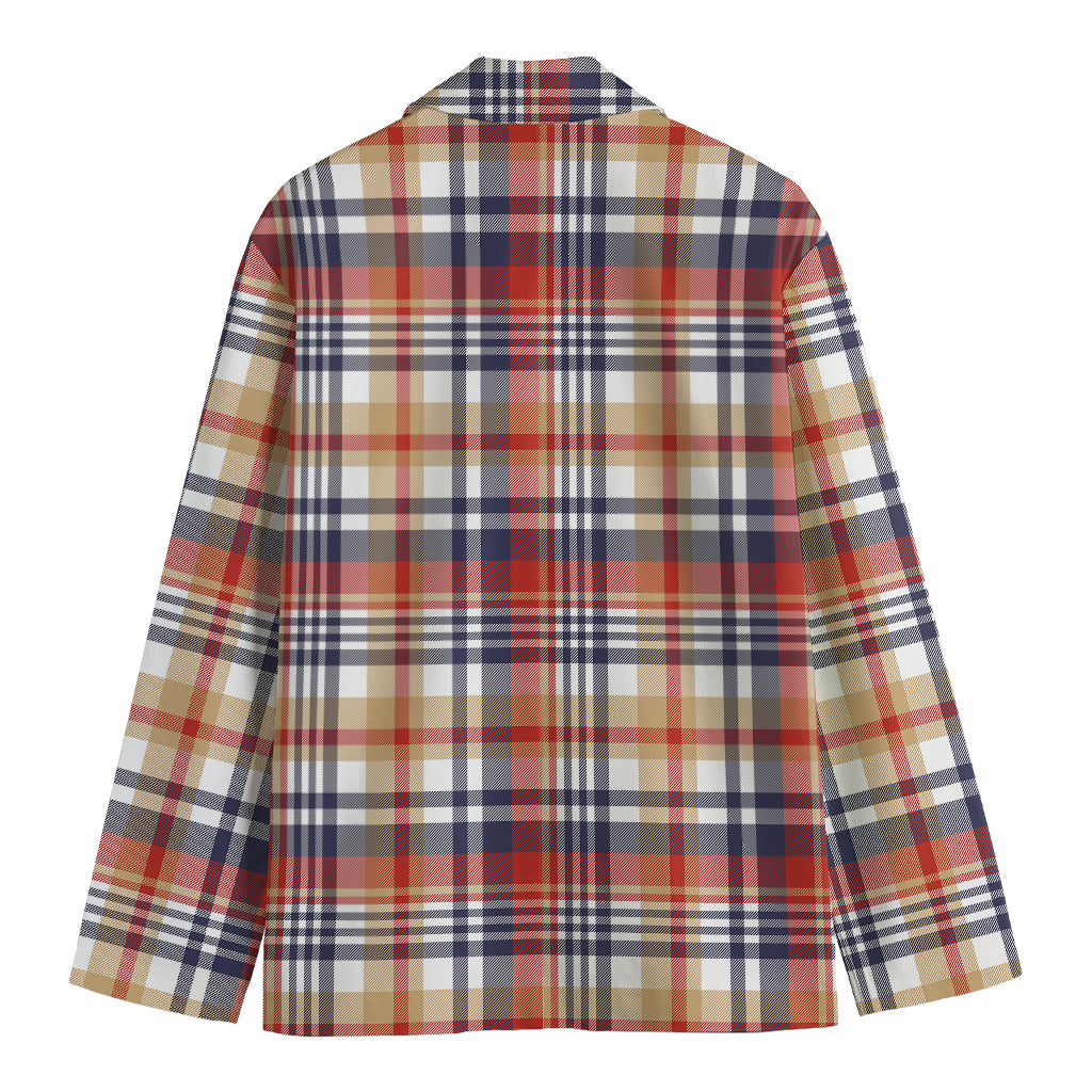 Red Blue And Beige Madras Plaid Print Men's Blazer