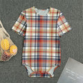 Red Blue And Beige Madras Plaid Print Men's Bodysuit