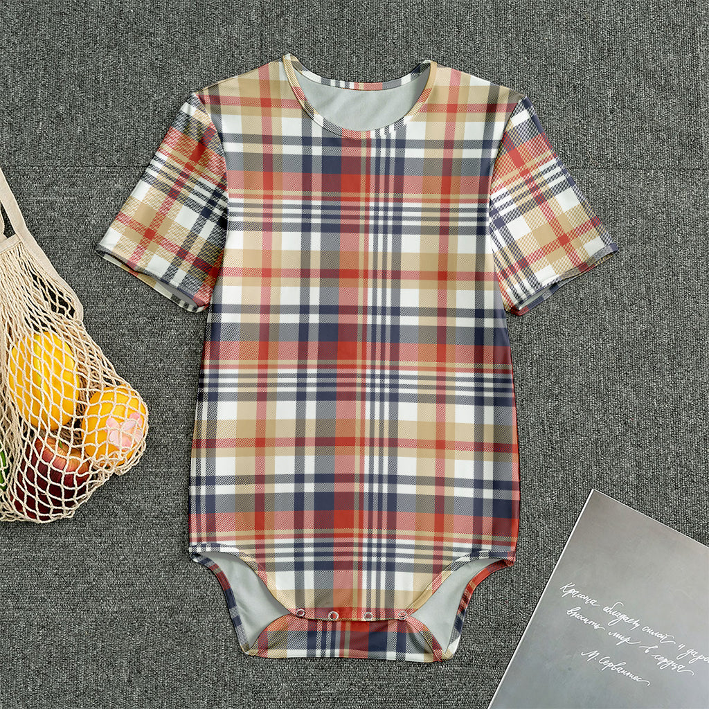 Red Blue And Beige Madras Plaid Print Men's Bodysuit
