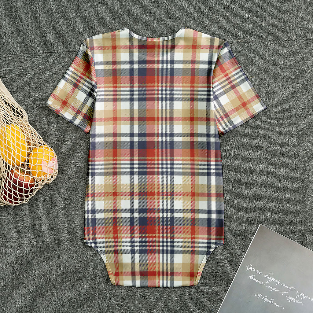 Red Blue And Beige Madras Plaid Print Men's Bodysuit