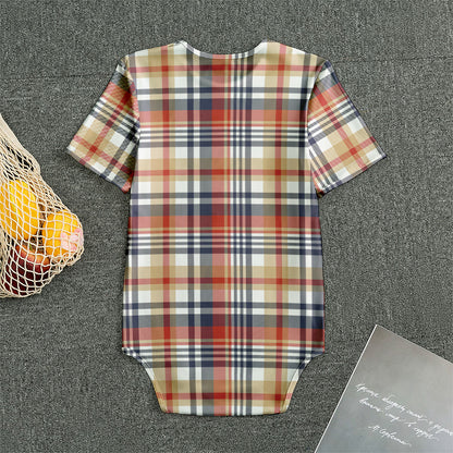 Red Blue And Beige Madras Plaid Print Men's Bodysuit
