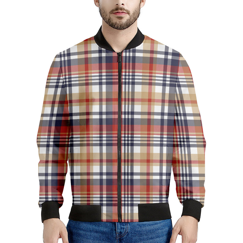 Red Blue And Beige Madras Plaid Print Men's Bomber Jacket