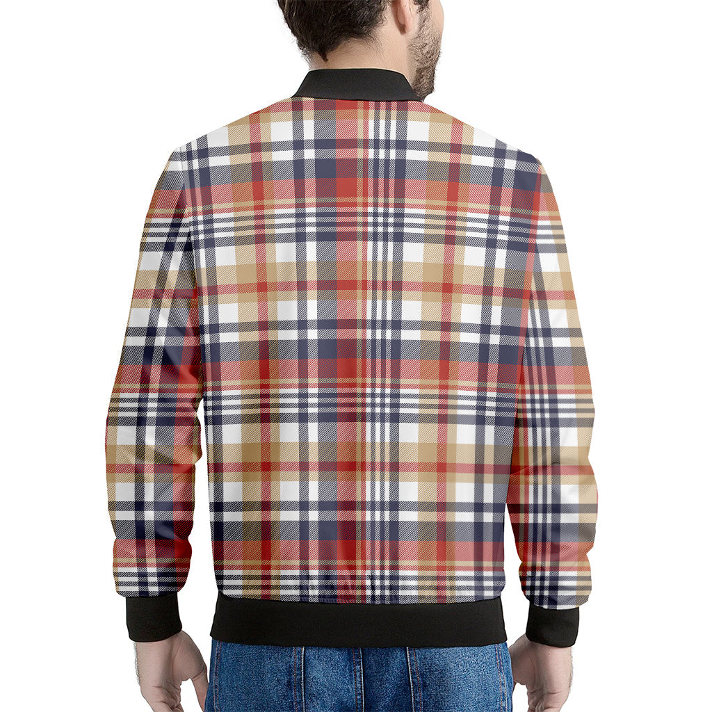 Red Blue And Beige Madras Plaid Print Men's Bomber Jacket