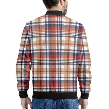Red Blue And Beige Madras Plaid Print Men's Bomber Jacket