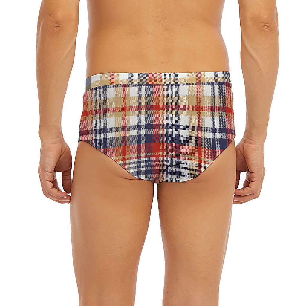 Red Blue And Beige Madras Plaid Print Men's Briefs