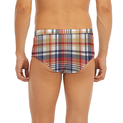 Red Blue And Beige Madras Plaid Print Men's Briefs