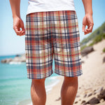Red Blue And Beige Madras Plaid Print Men's Cargo Shorts