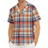 Red Blue And Beige Madras Plaid Print Men's Deep V-Neck Shirt