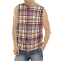 Red Blue And Beige Madras Plaid Print Men's Fitness Tank Top