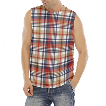 Red Blue And Beige Madras Plaid Print Men's Fitness Tank Top