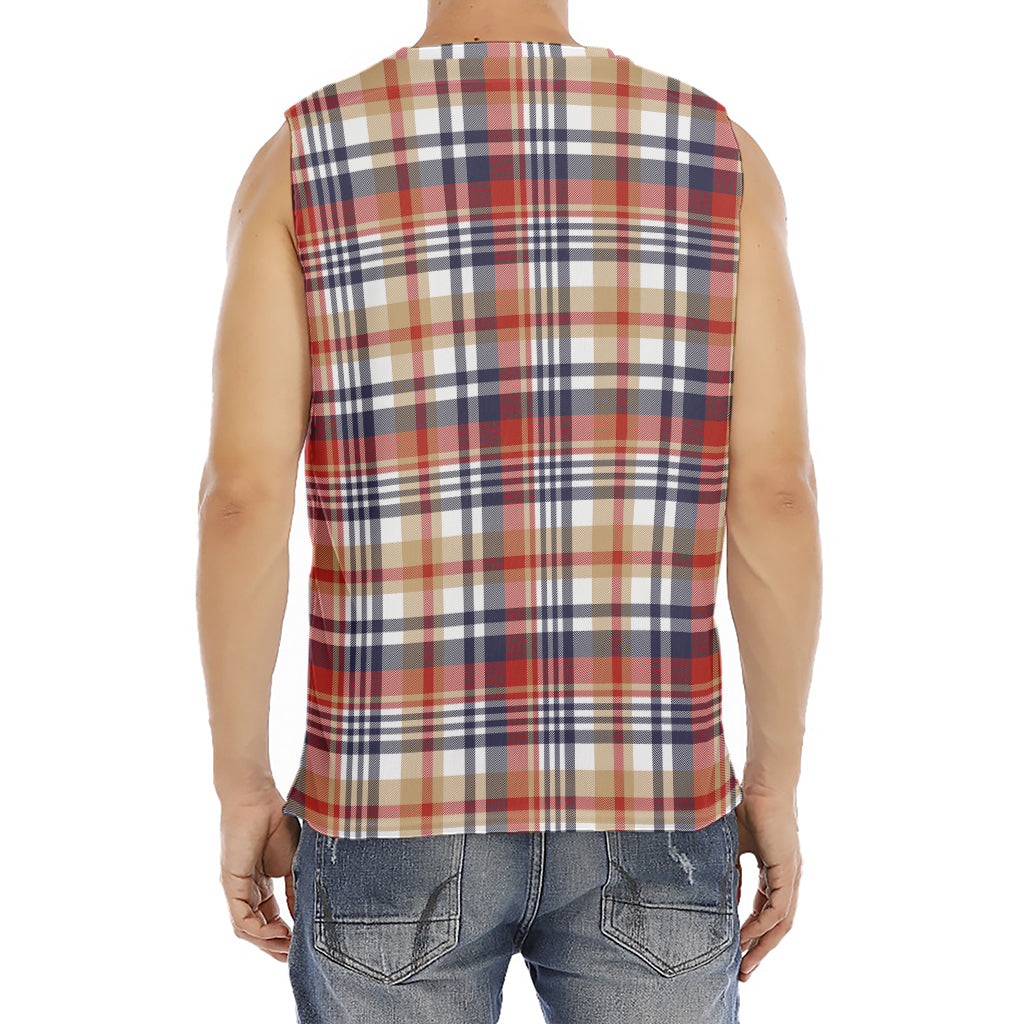 Red Blue And Beige Madras Plaid Print Men's Fitness Tank Top