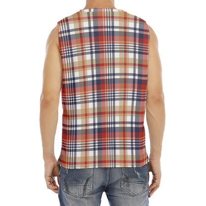 Red Blue And Beige Madras Plaid Print Men's Fitness Tank Top