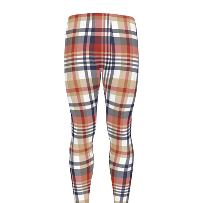 Red Blue And Beige Madras Plaid Print Men's leggings