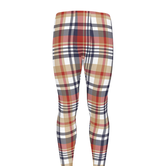Red Blue And Beige Madras Plaid Print Men's leggings