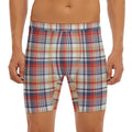 Red Blue And Beige Madras Plaid Print Men's Long Boxer Briefs