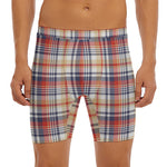 Red Blue And Beige Madras Plaid Print Men's Long Boxer Briefs
