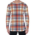 Red Blue And Beige Madras Plaid Print Men's Long Sleeve T-Shirt