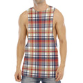 Red Blue And Beige Madras Plaid Print Men's Muscle Tank Top