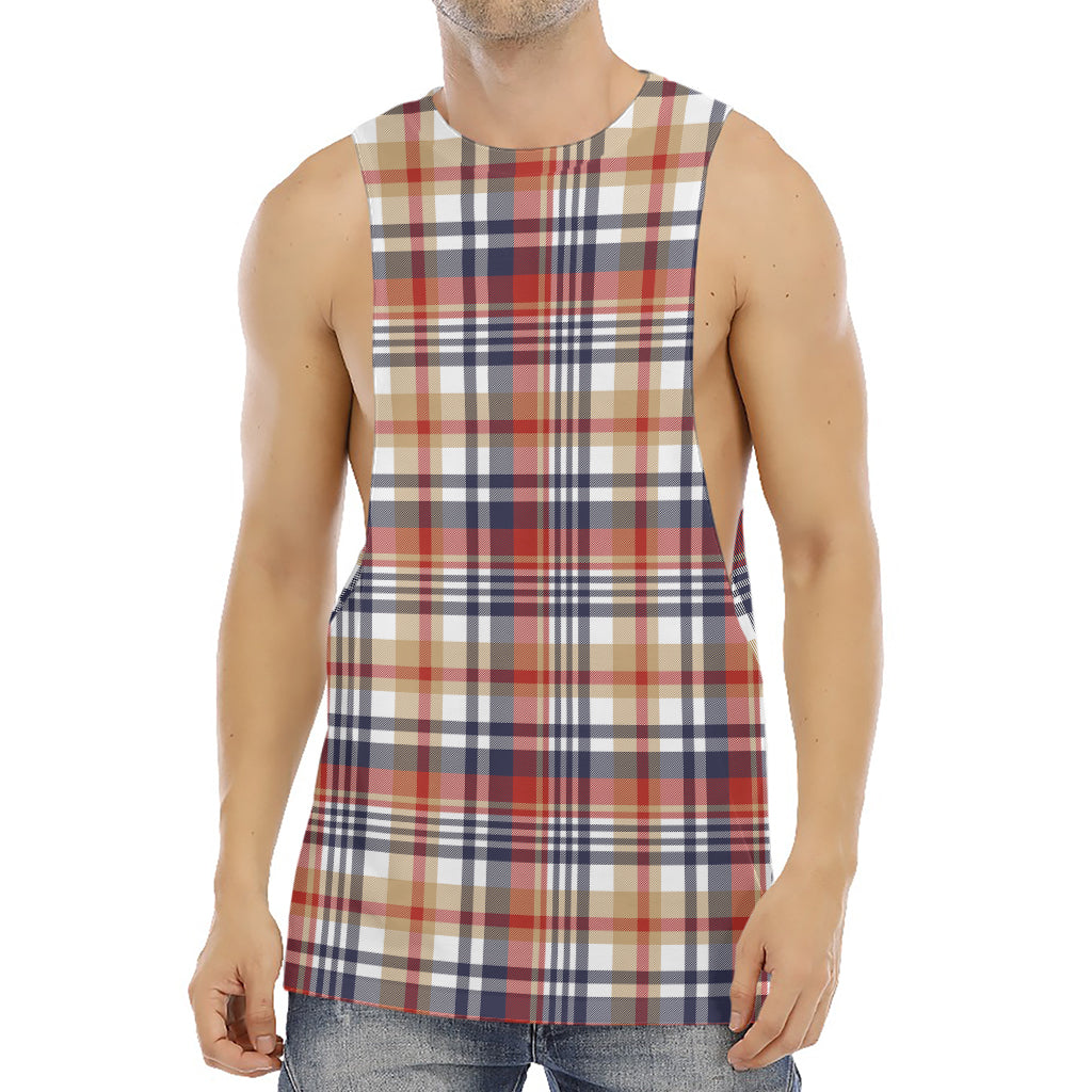 Red Blue And Beige Madras Plaid Print Men's Muscle Tank Top