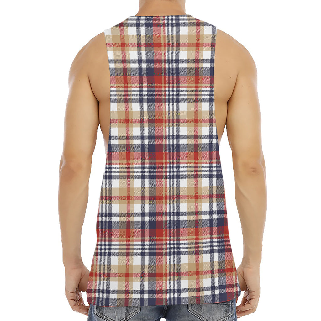 Red Blue And Beige Madras Plaid Print Men's Muscle Tank Top