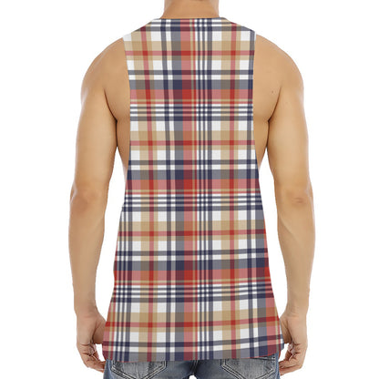 Red Blue And Beige Madras Plaid Print Men's Muscle Tank Top