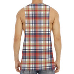 Red Blue And Beige Madras Plaid Print Men's Muscle Tank Top