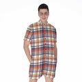 Red Blue And Beige Madras Plaid Print Men's Romper