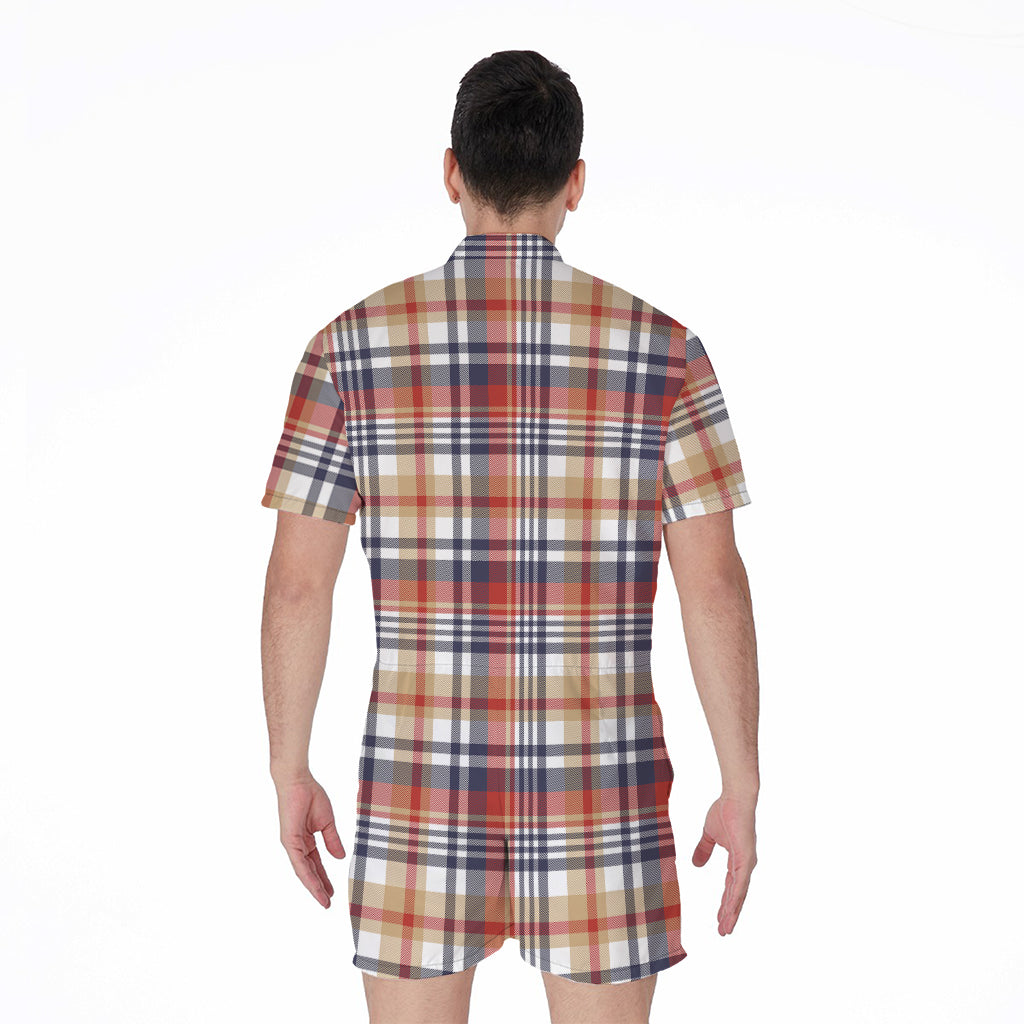 Red Blue And Beige Madras Plaid Print Men's Rompers