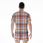 Red Blue And Beige Madras Plaid Print Men's Rompers