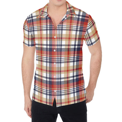 Red Blue And Beige Madras Plaid Print Men's Shirt