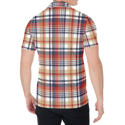 Red Blue And Beige Madras Plaid Print Men's Shirt