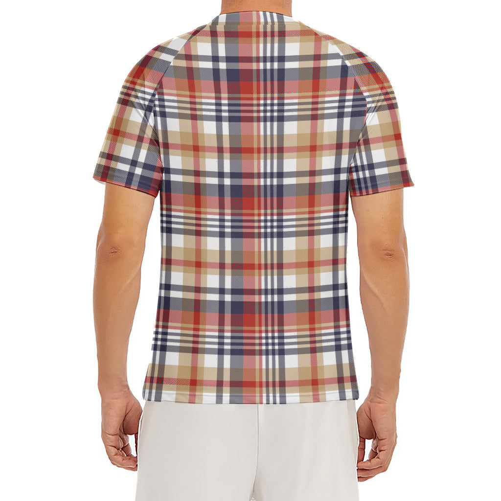 Red Blue And Beige Madras Plaid Print Men's Short Sleeve Rash Guard
