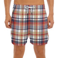Red Blue And Beige Madras Plaid Print Men's Split Running Shorts