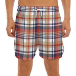 Red Blue And Beige Madras Plaid Print Men's Split Running Shorts