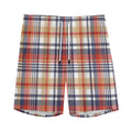 Red Blue And Beige Madras Plaid Print Men's Athletic Shorts