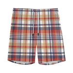 Red Blue And Beige Madras Plaid Print Men's Sports Shorts