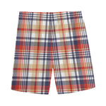 Red Blue And Beige Madras Plaid Print Men's Sports Shorts
