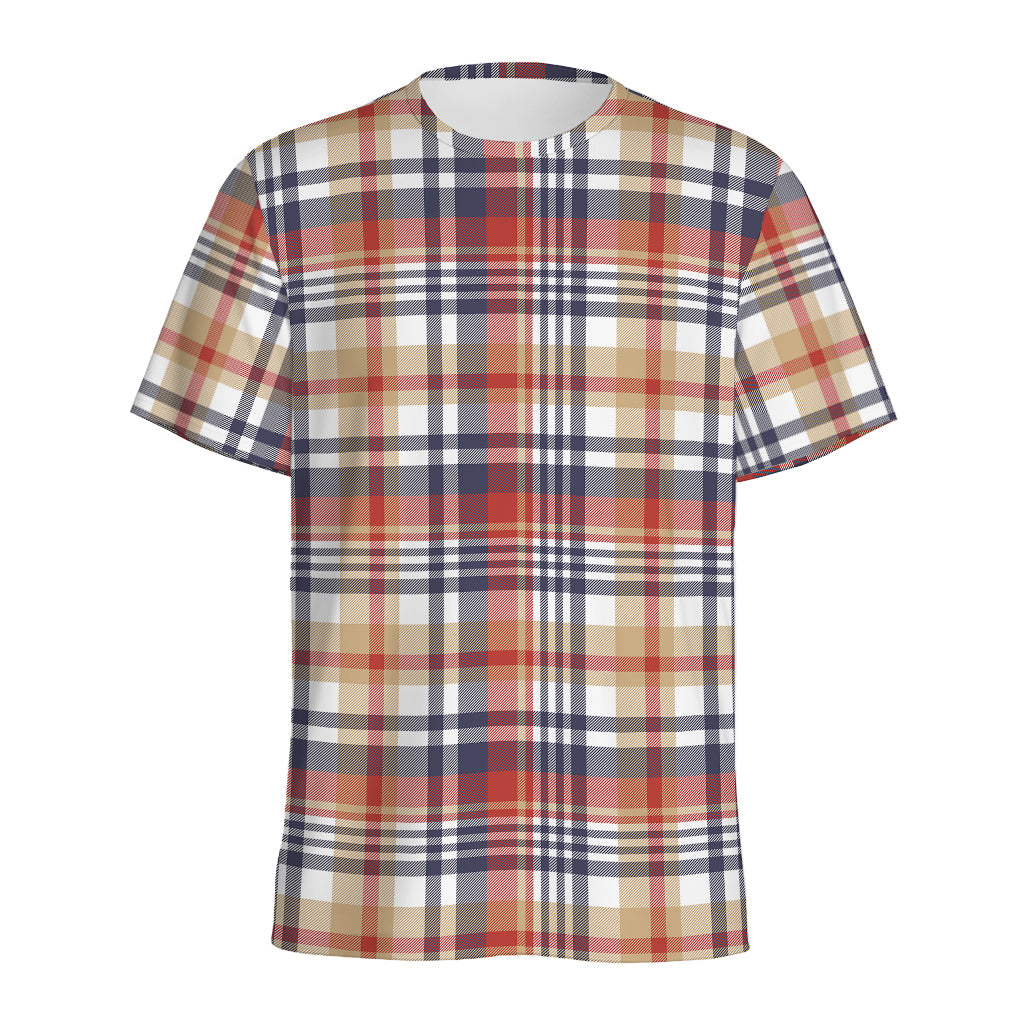 Red Blue And Beige Madras Plaid Print Men's Sports T-Shirt