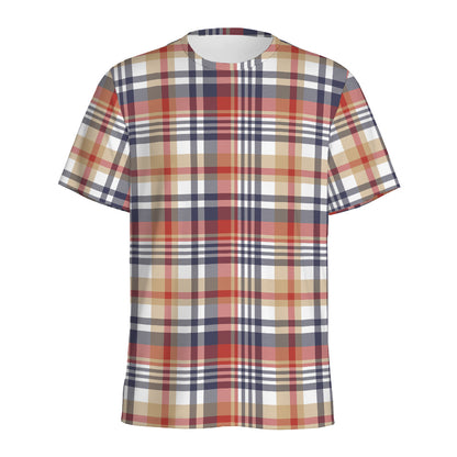 Red Blue And Beige Madras Plaid Print Men's Sports T-Shirt