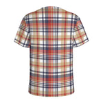 Red Blue And Beige Madras Plaid Print Men's Sports T-Shirt