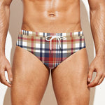 Red Blue And Beige Madras Plaid Print Men's Swim Briefs