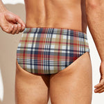 Red Blue And Beige Madras Plaid Print Men's Swim Briefs