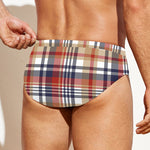 Red Blue And Beige Madras Plaid Print Men's Swim Briefs