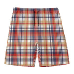 Red Blue And Beige Madras Plaid Print Men's Swim Trunks